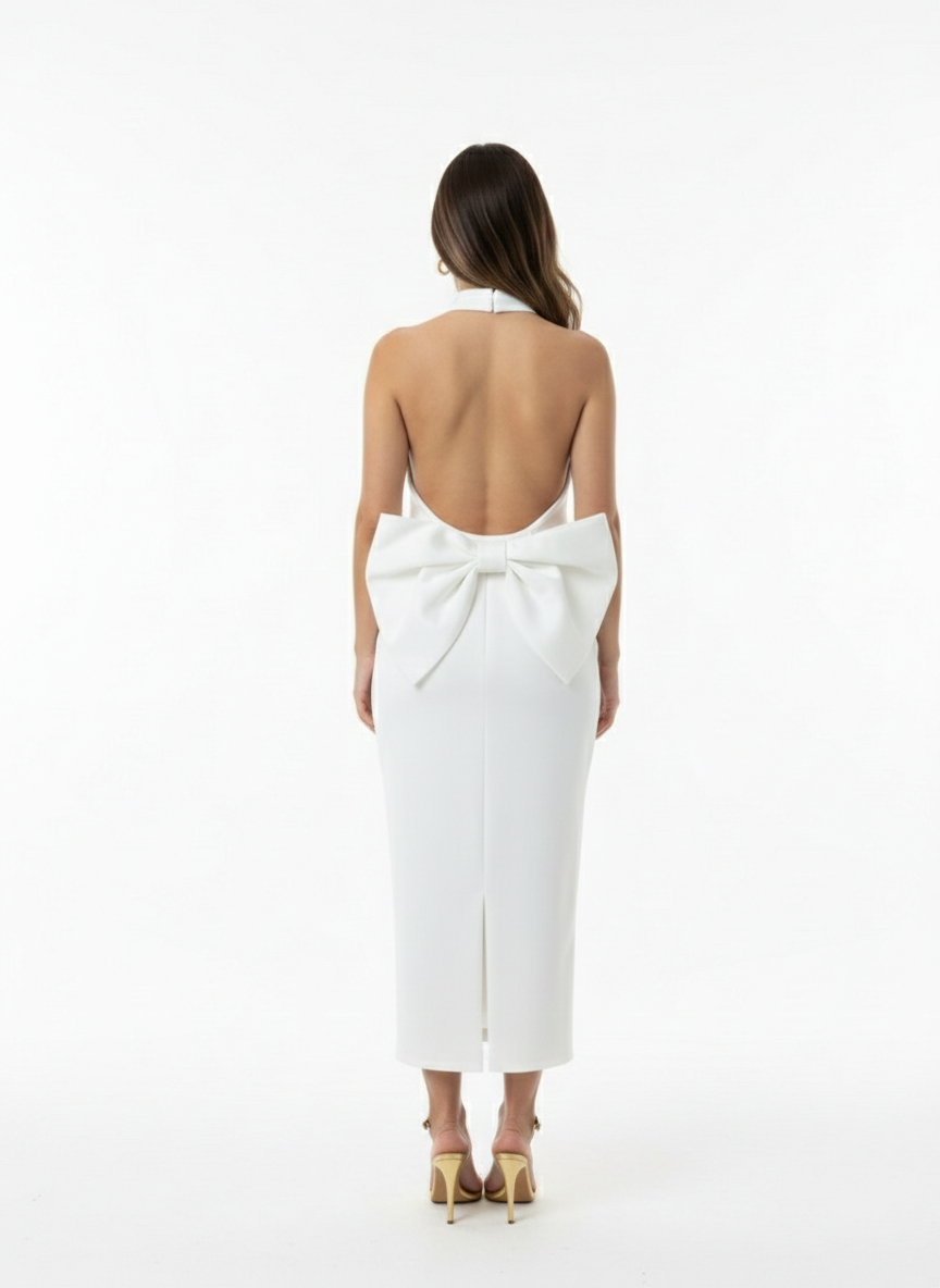 Vestido halter moño en espalda ivory