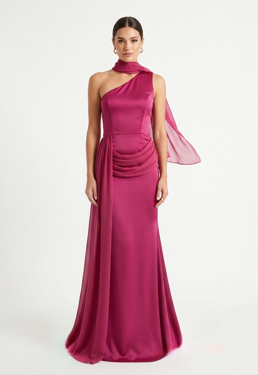 PRE-ORDER Vestido un hombro con piezas shiffón