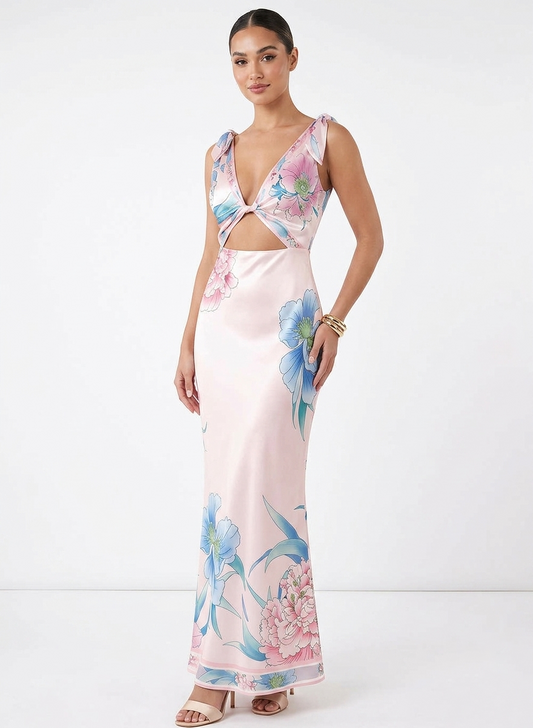 Vestido estampado rosa satén