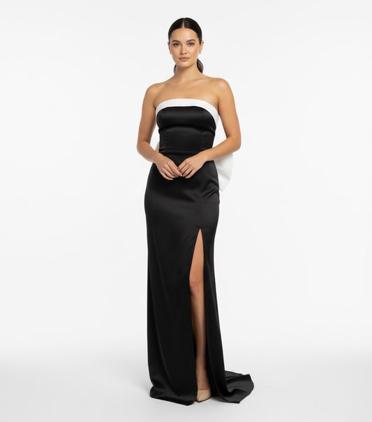 Vestido negro moño ivory.