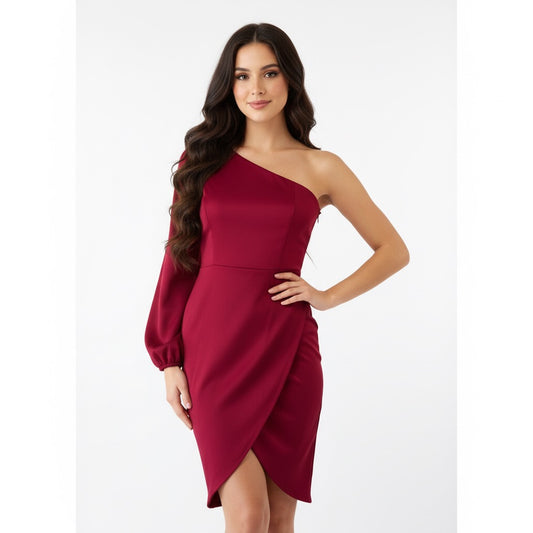 Vestido midi tulipán una manga tinto.