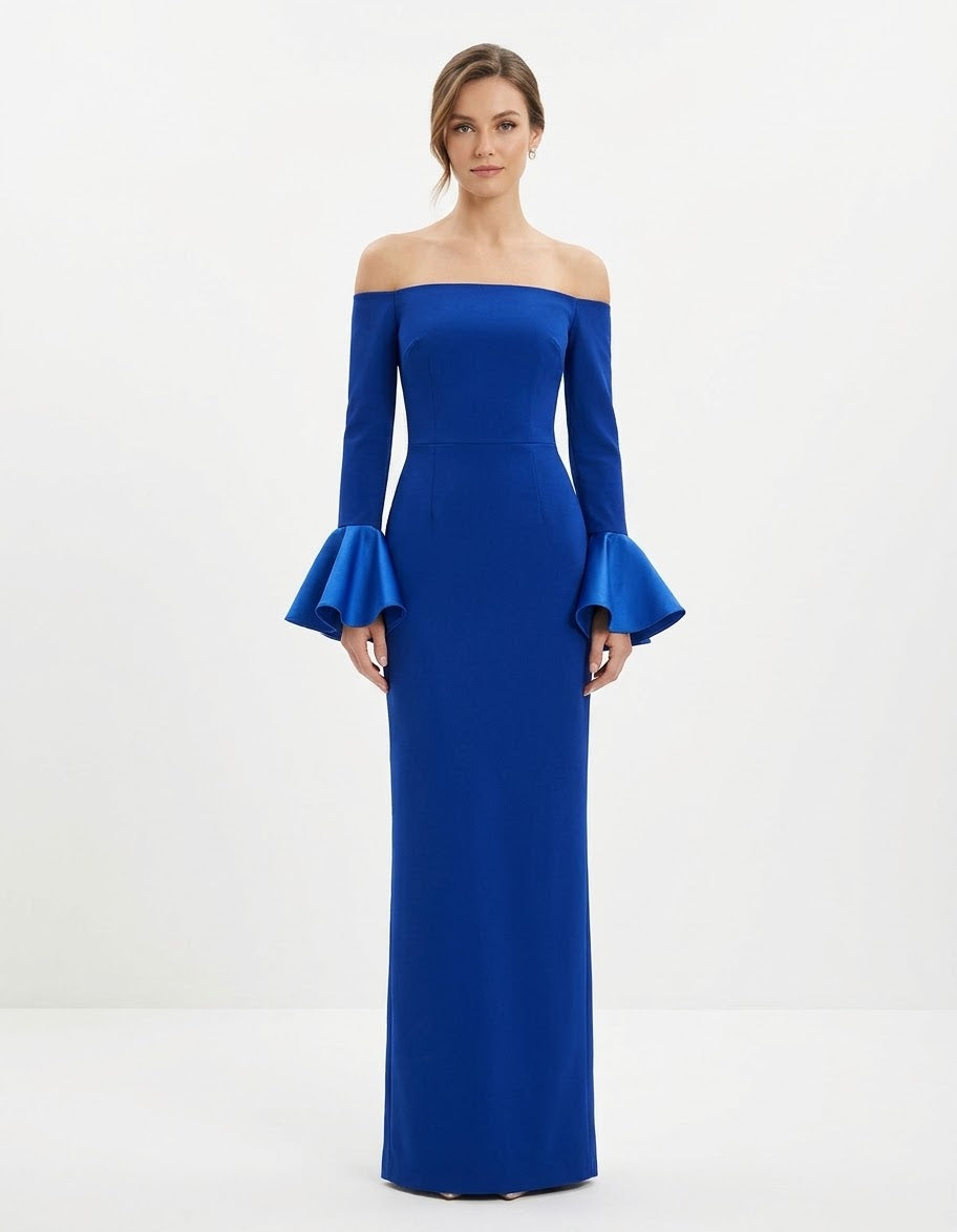 Vestido volantes en brazos azul rey