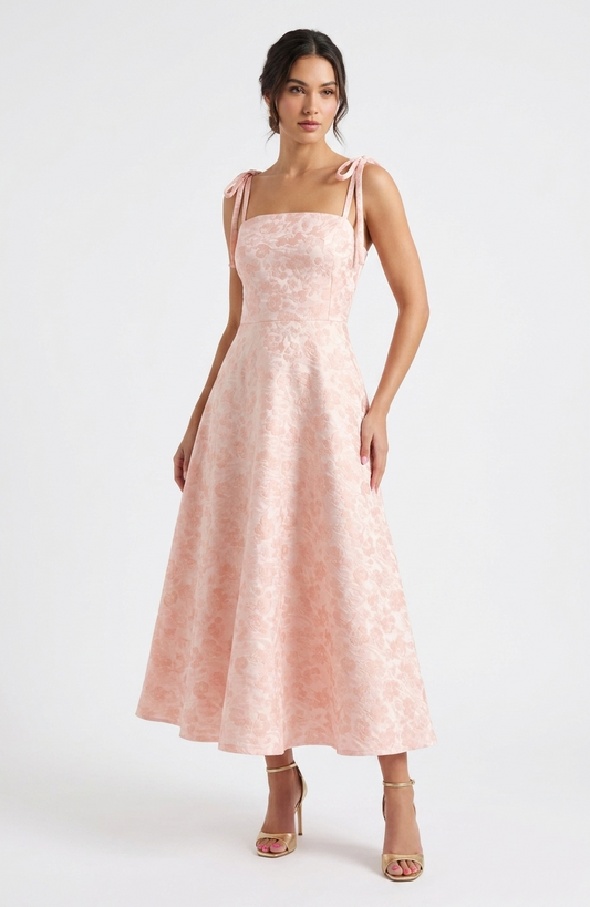Vestido midi estampado rosa pastel