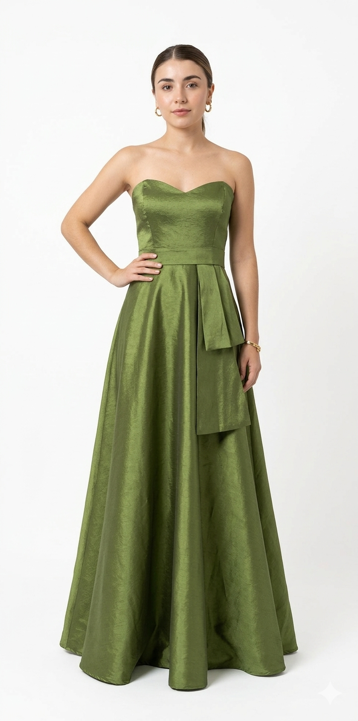 Vestido strapless moño en falda olivo