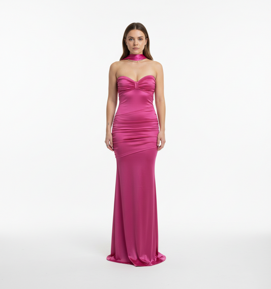 Vestido  drapeado rosa mexicano