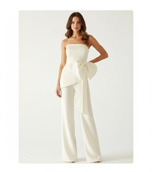 Set pantalón y top con moño ivory