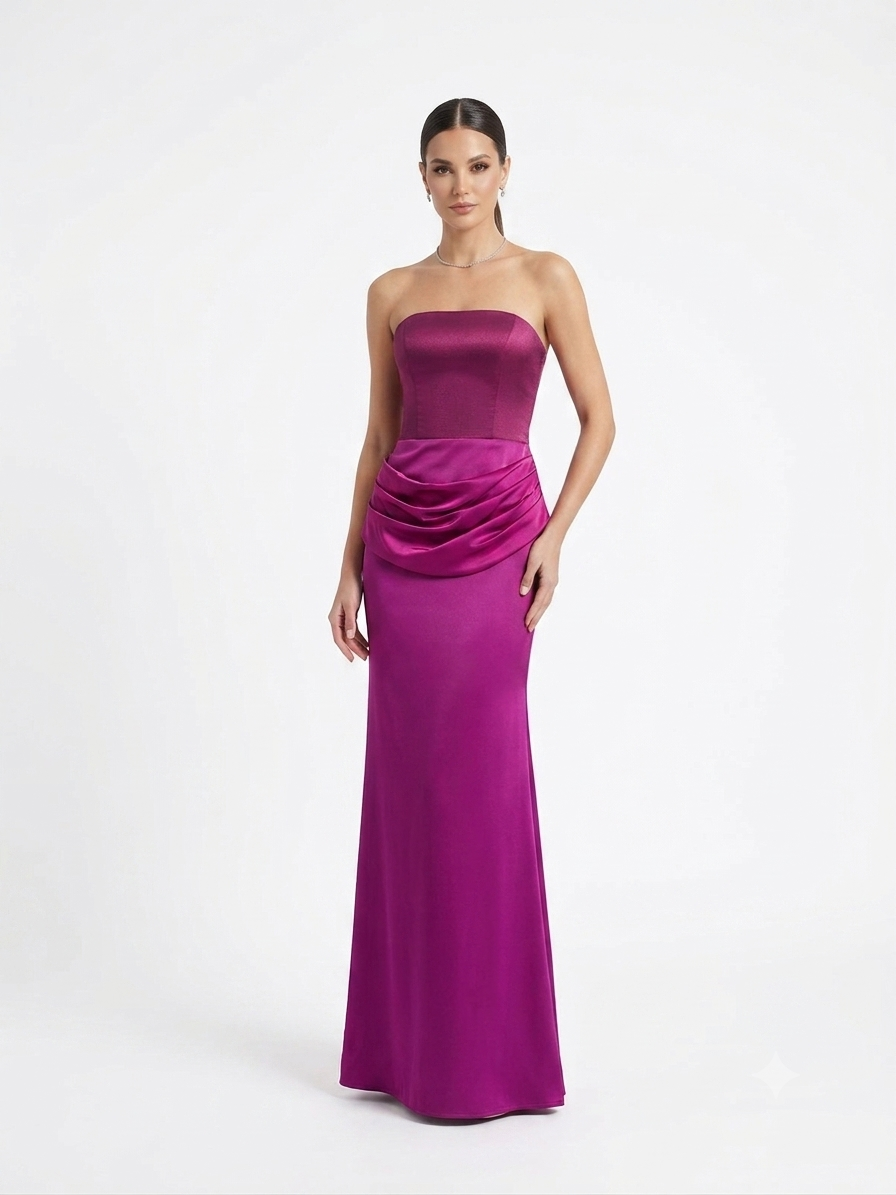 Vestido strapless con detalle en cadera buga