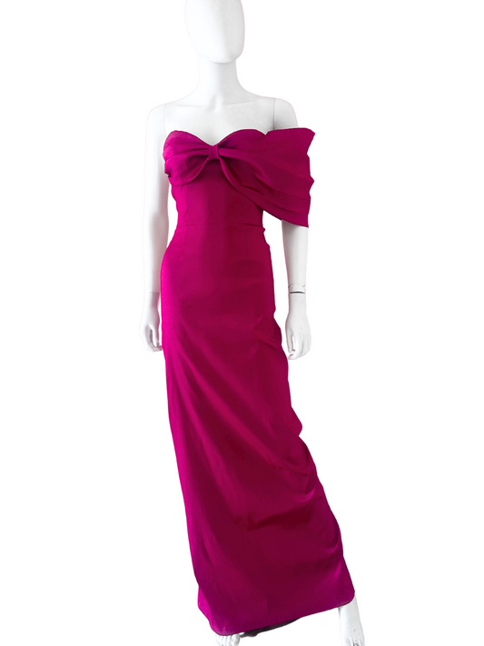 Vestido moño en manga plisada bugambilia