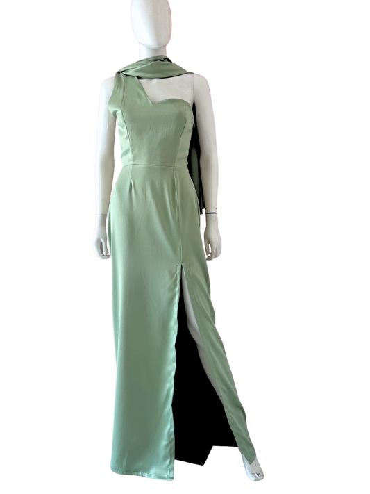 Vestido un hombro pistache