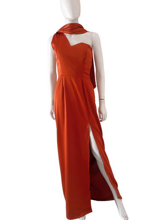 Vestido un hombro terracota