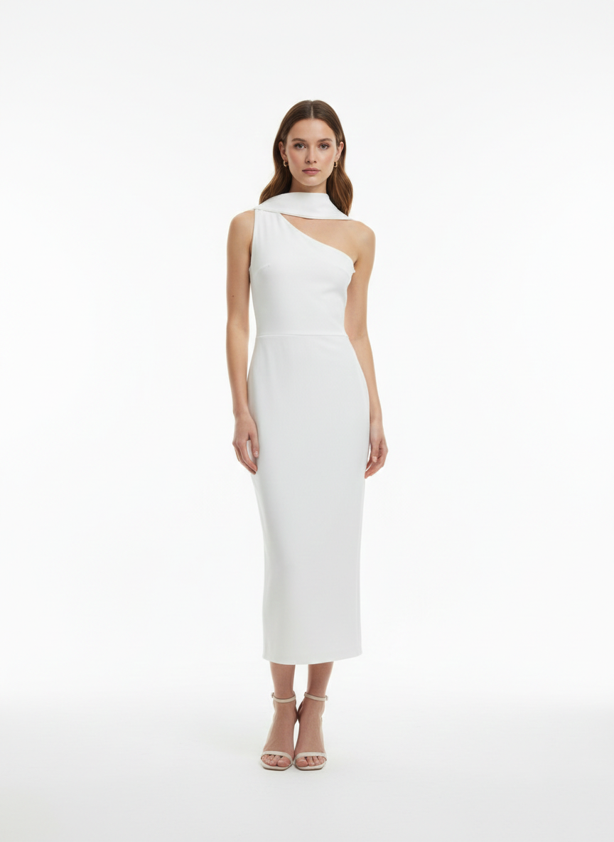Vestido banda colgante en cuello ivory