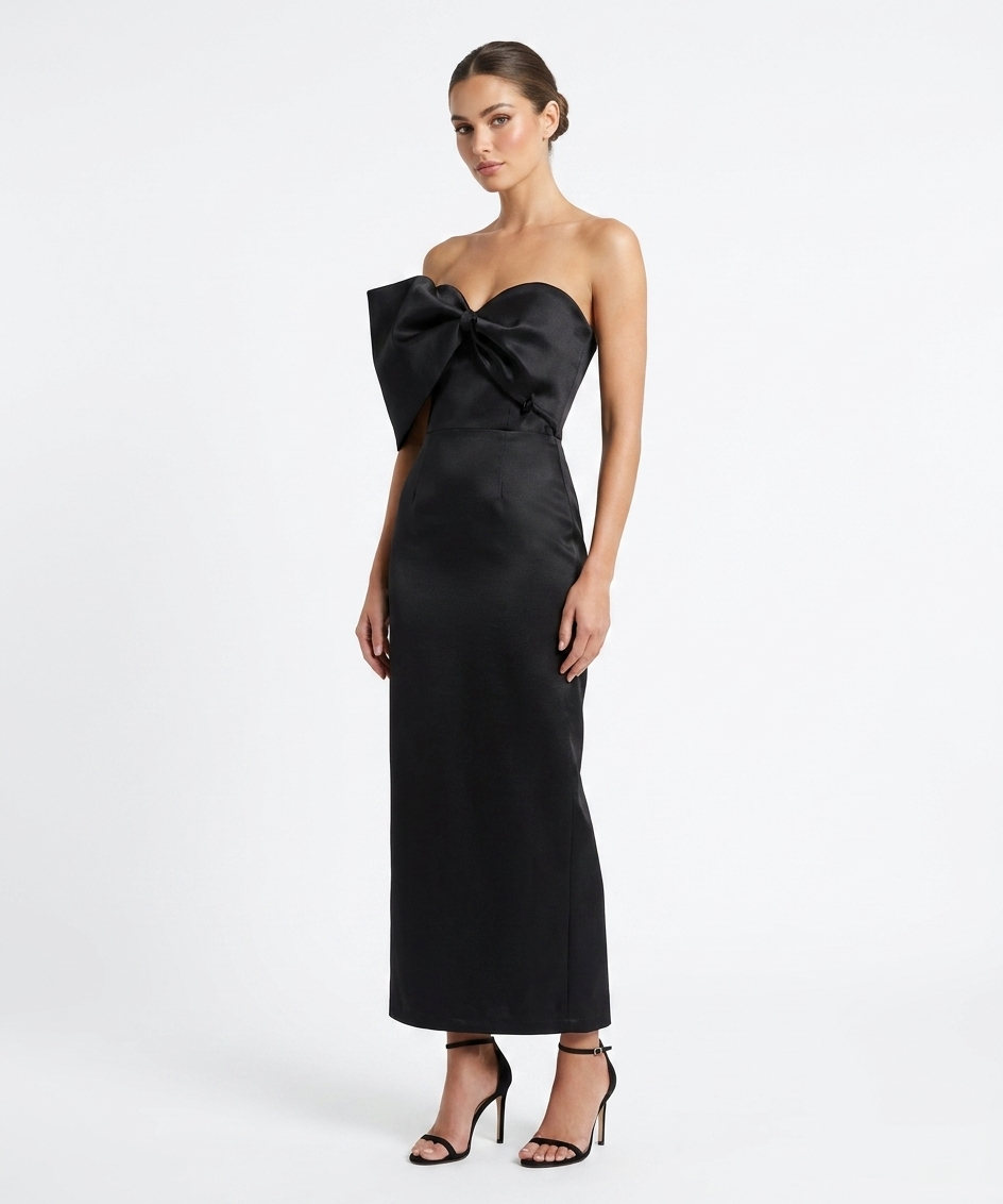 Vestido midi moño en brazo negro