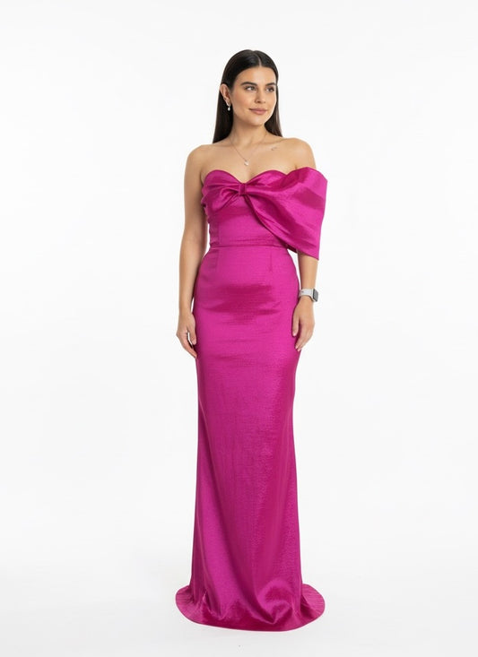 Vestido moño en manga plisada bugambilia
