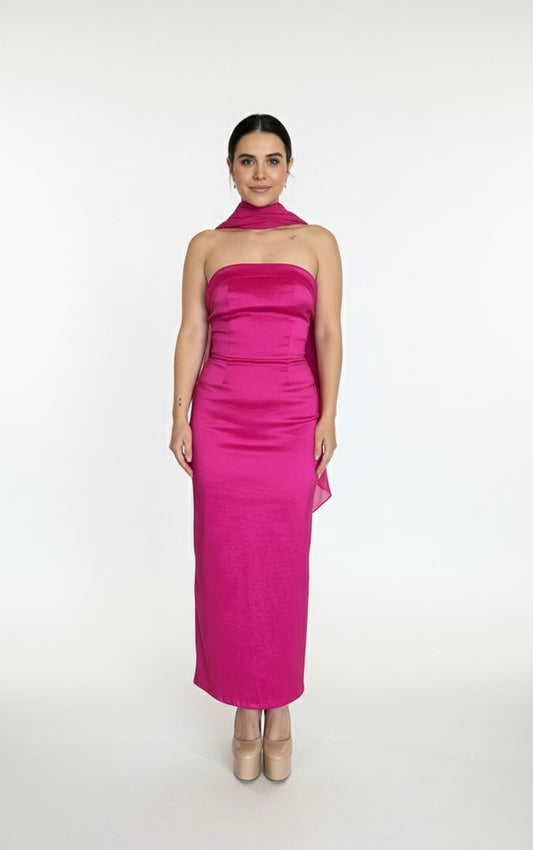 Vestido con capa shiffon bugambilia