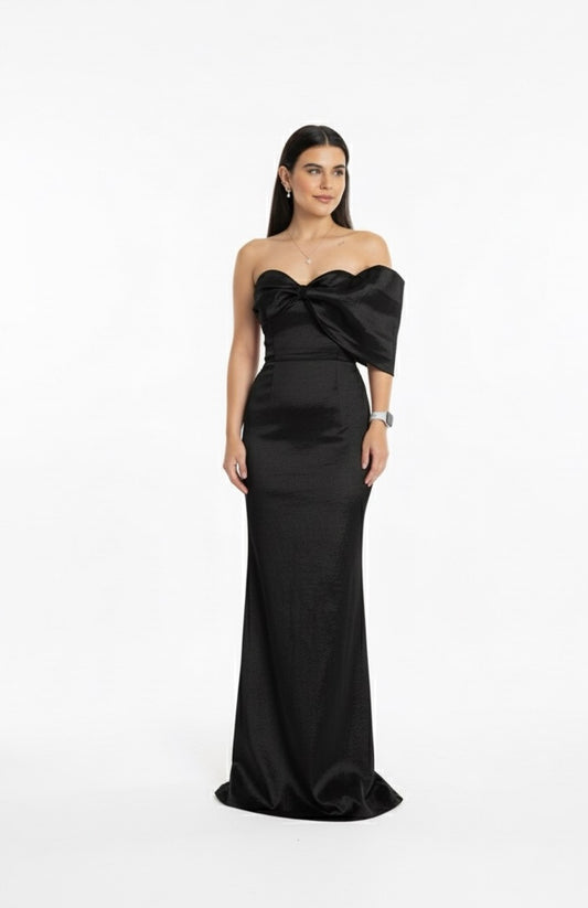 Vestido moño en manga plisada negro