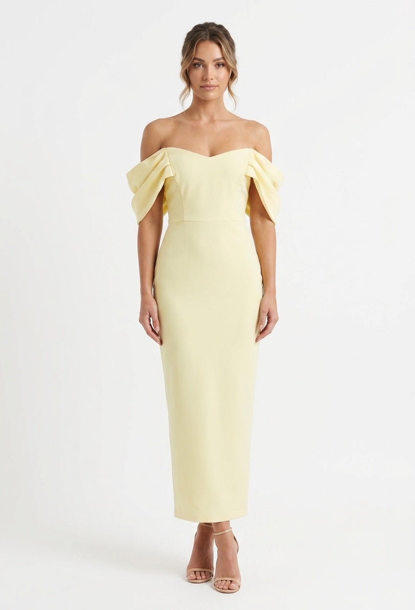 Vestido midi manguitas  butter yellow