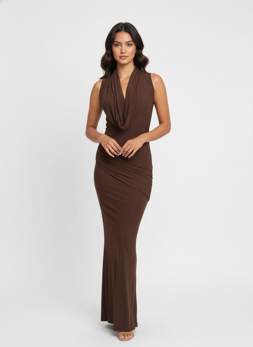 Vestido mesh café