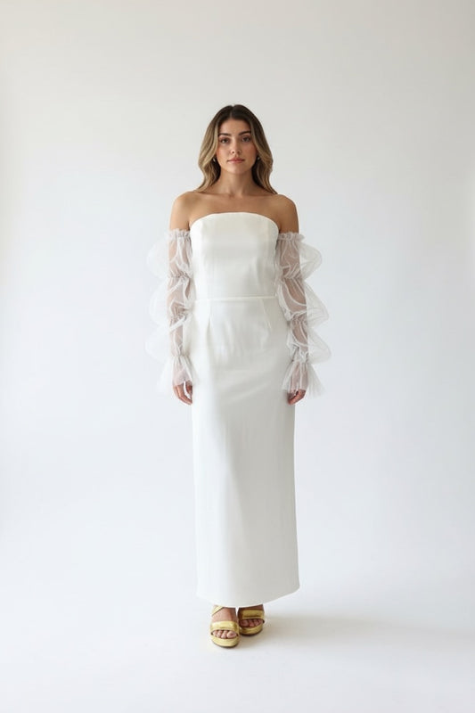 Vestido mangas tul ivory