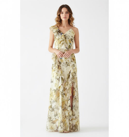 Vestido tirantes con volantes estampado.