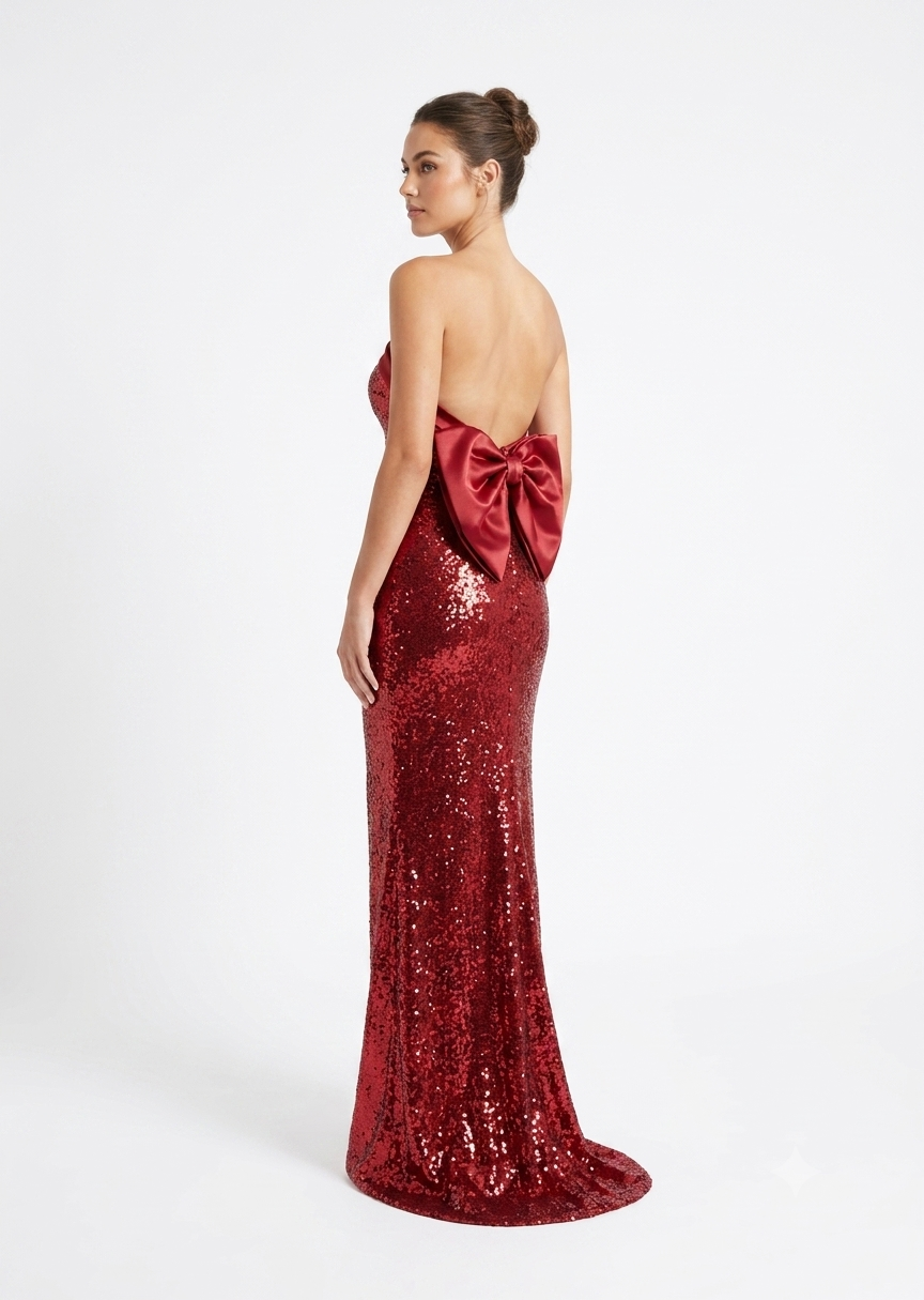 Vestido lentejuelas moño en espalda