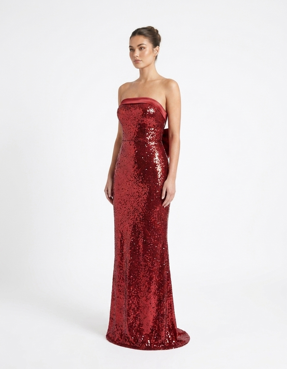 Vestido lentejuelas moño en espalda