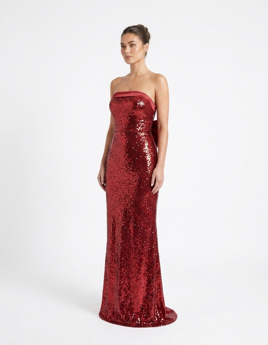Vestido lentejuelas moño en espalda