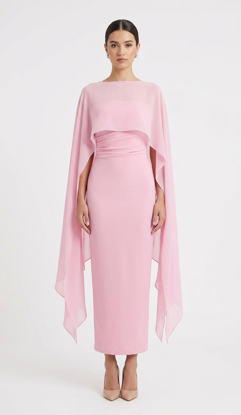 Vestido midi capa rosa pastel