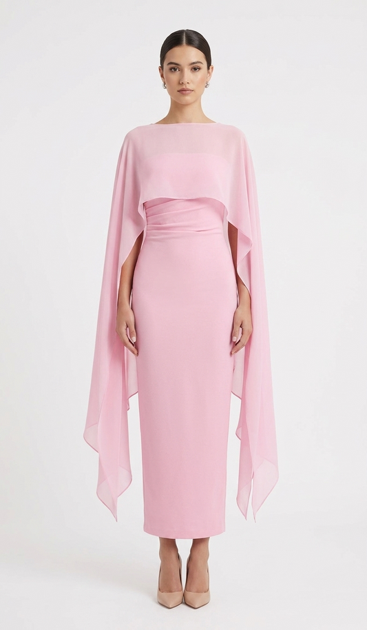 Vestido midi capa rosa pastel