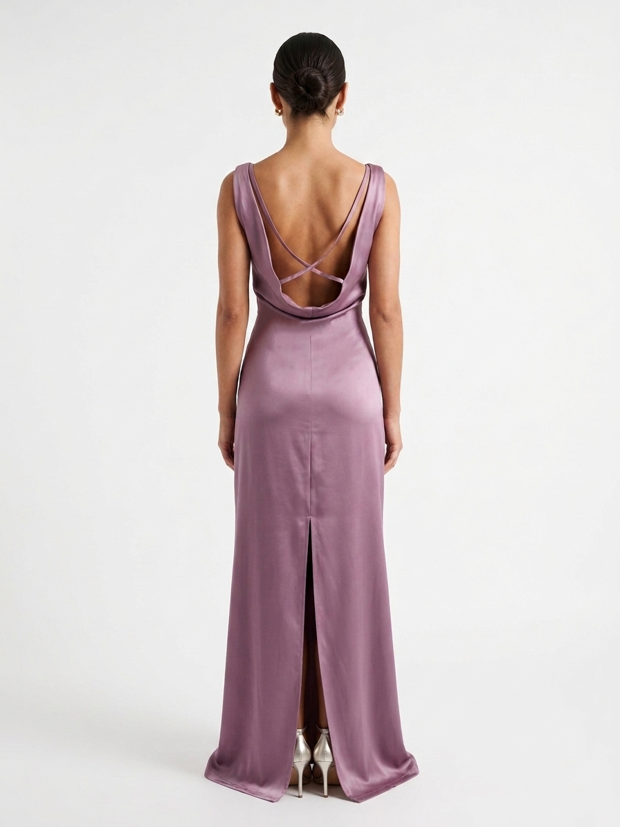 Vestido espalda  cruz satén lila