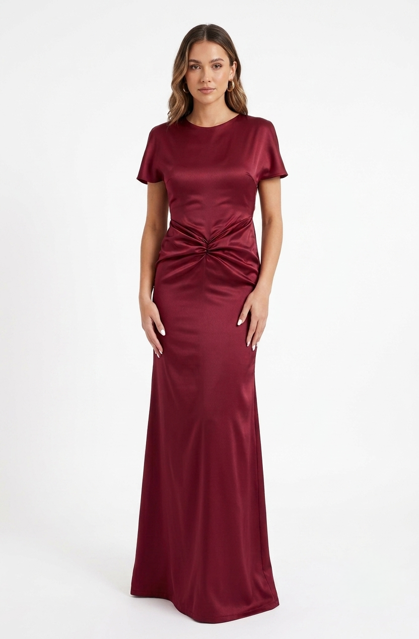 Vestido plisado en abdomen tinto