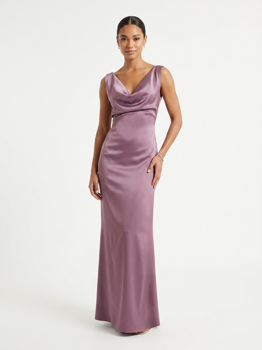 Vestido espalda  cruz satén lila