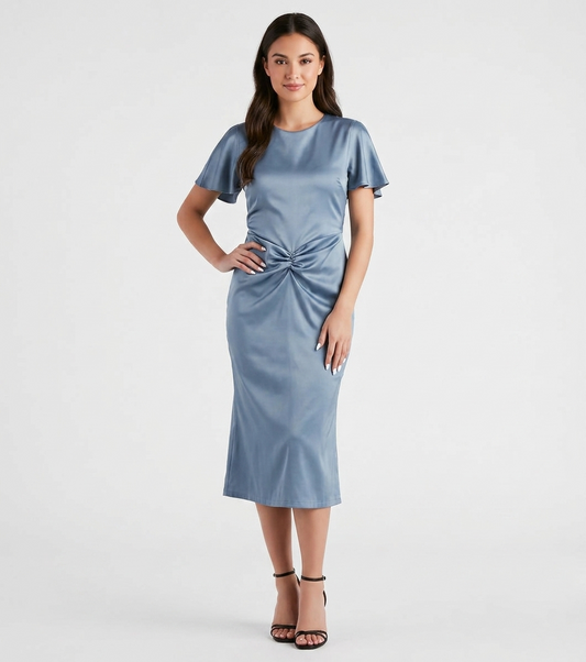 Vestido midi plisado en abdomen azul cielo