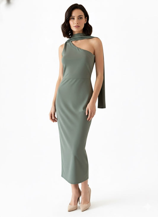 Vestido banda colgante en cuello pistache