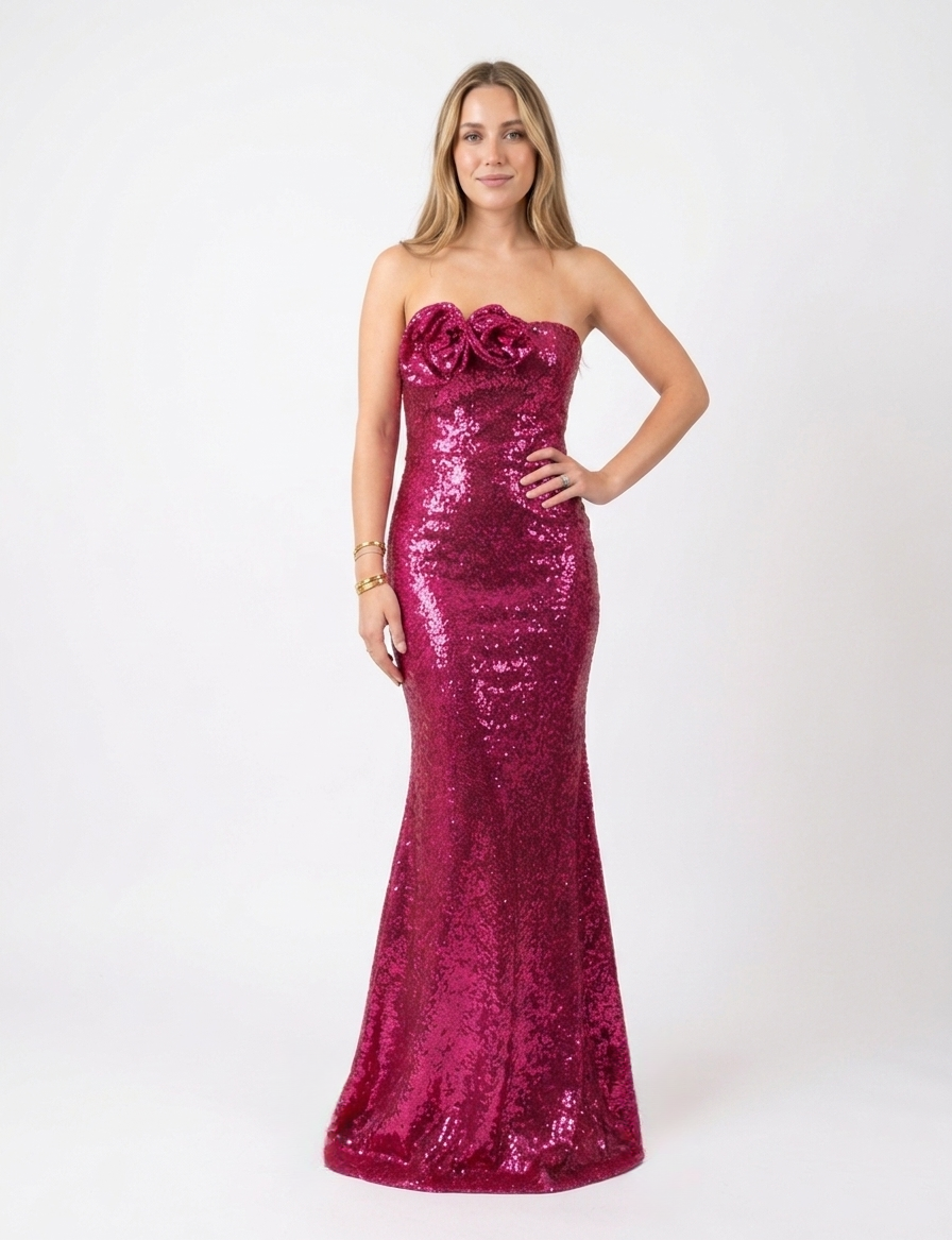 Vestido lentejuela flores fucsia