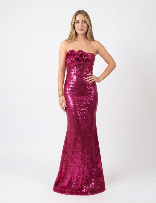 Vestido lentejuela flores fucsia