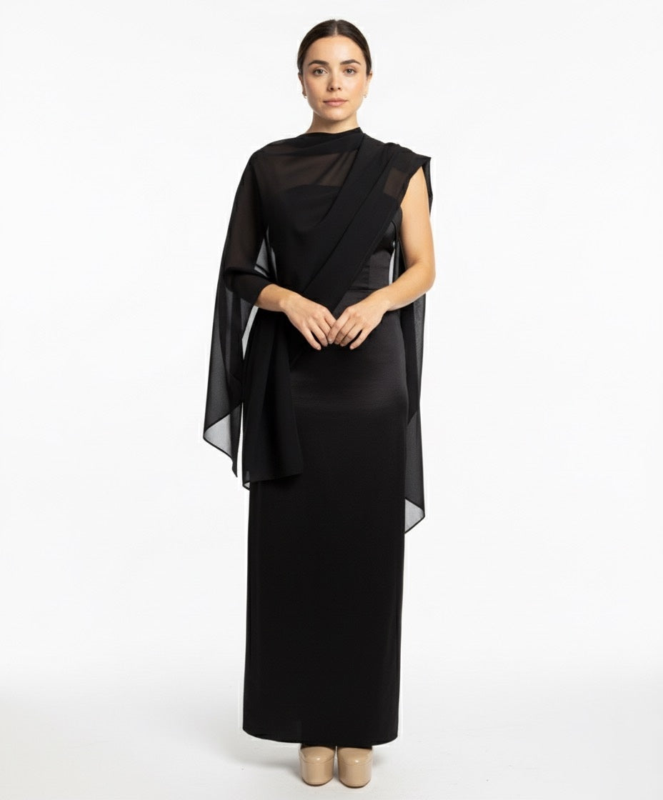 Vestido con capa shiffon negro