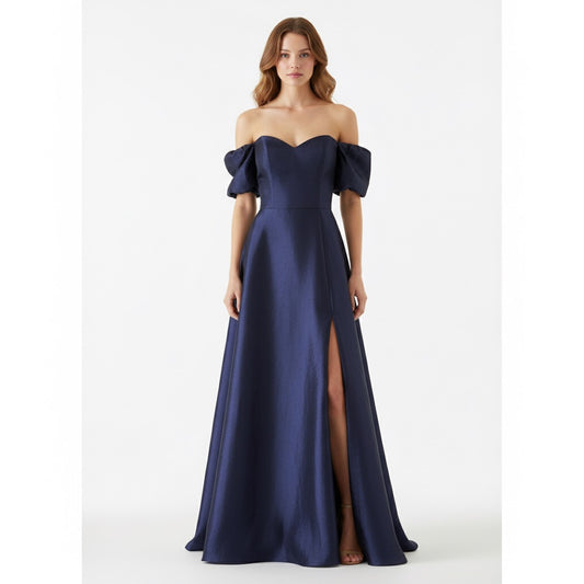 Vestido mangas globo falda amplia azul marino