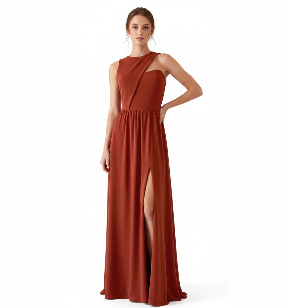 Vestido asimétrico chedrón.