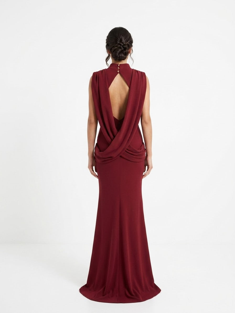 Vestido colgantes en espalda tinto
