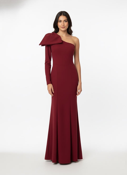 Vestido con moño en hombro rojo quemado