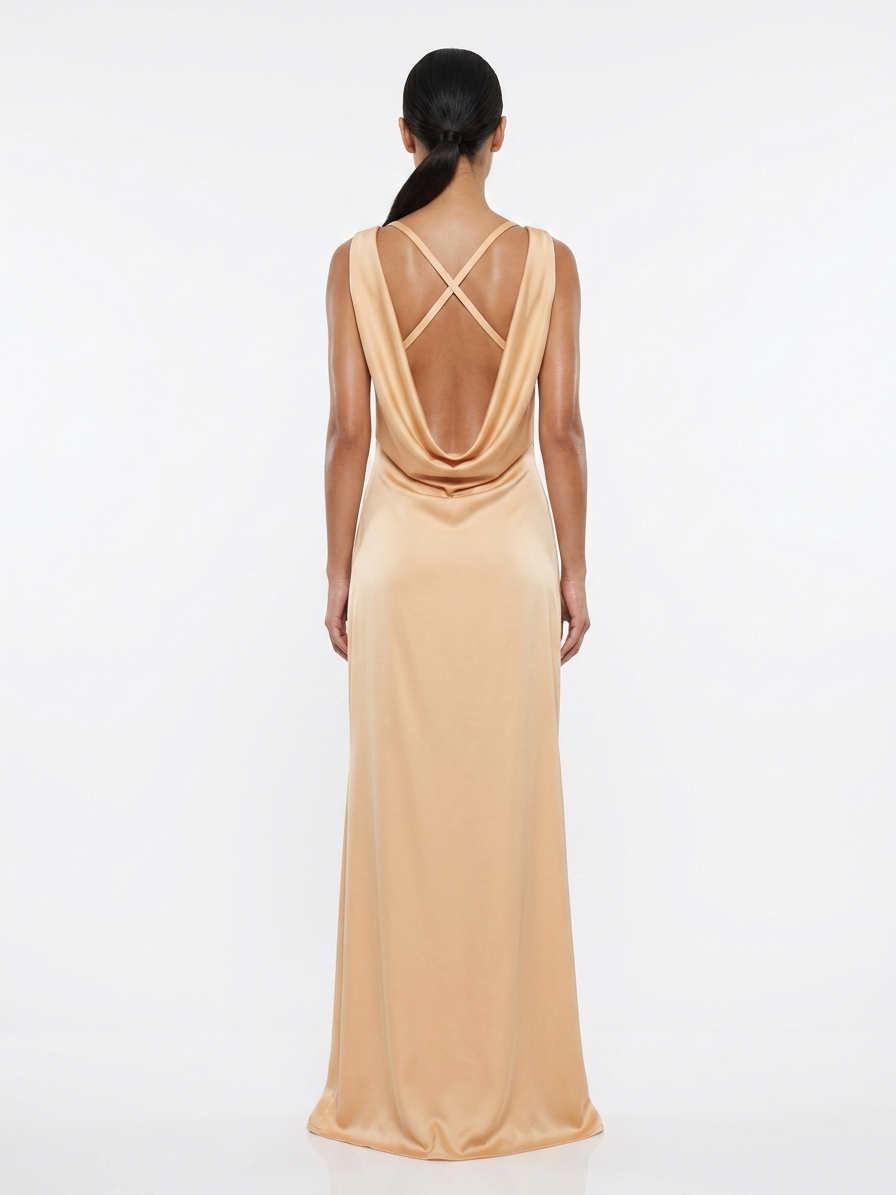 PRE-ORDER Vestido espalda  cruz satén amarillo