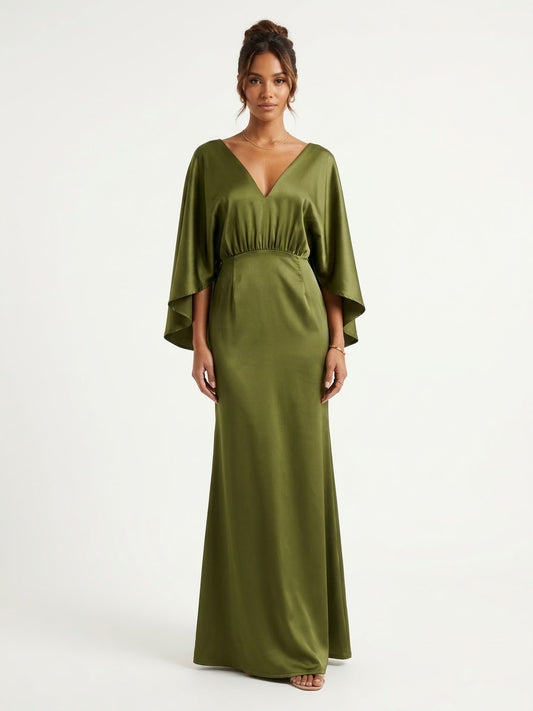 Vestido mangas mariposa verde olivo