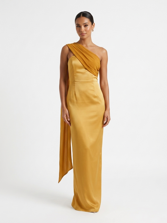 Vestido pieza cruzada amarillo mostaza