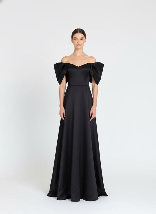 Vestido manguitas plisadas negro