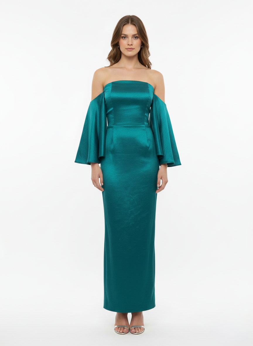 Vestido manga oversize midi turquesa