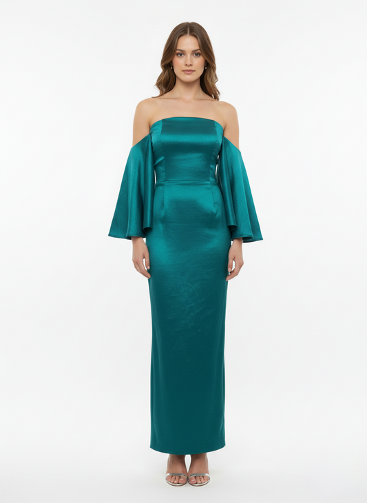 Vestido manga oversize midi turquesa
