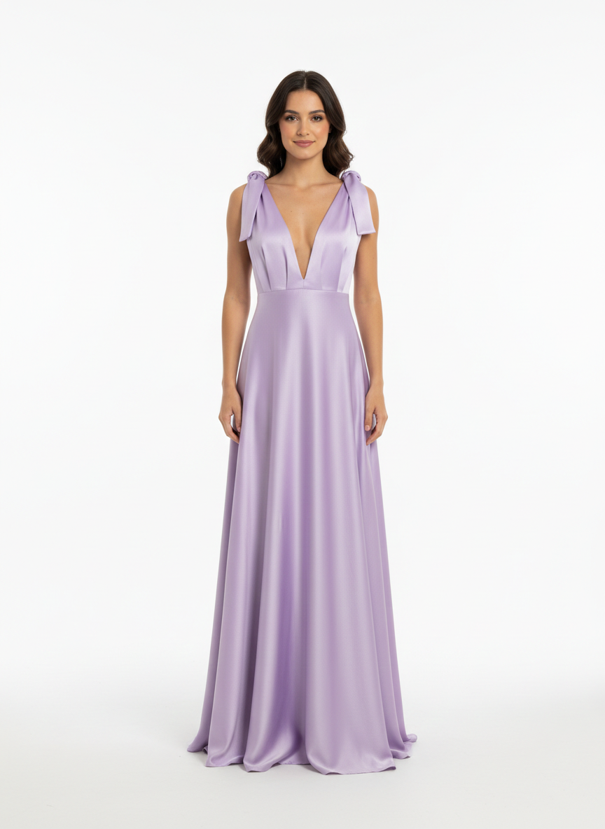 Vestido escotes con amarres lila .