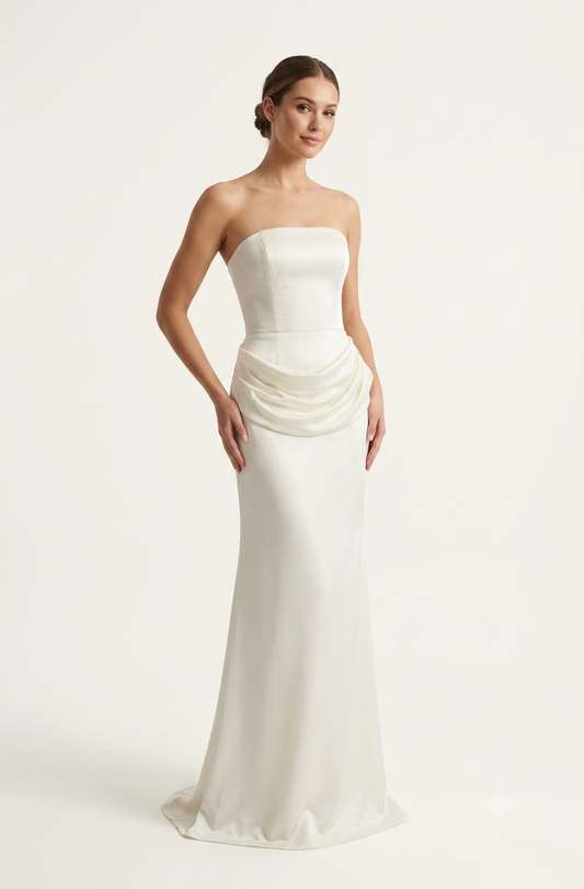 Vestido strapless con detalle en cadera ivory