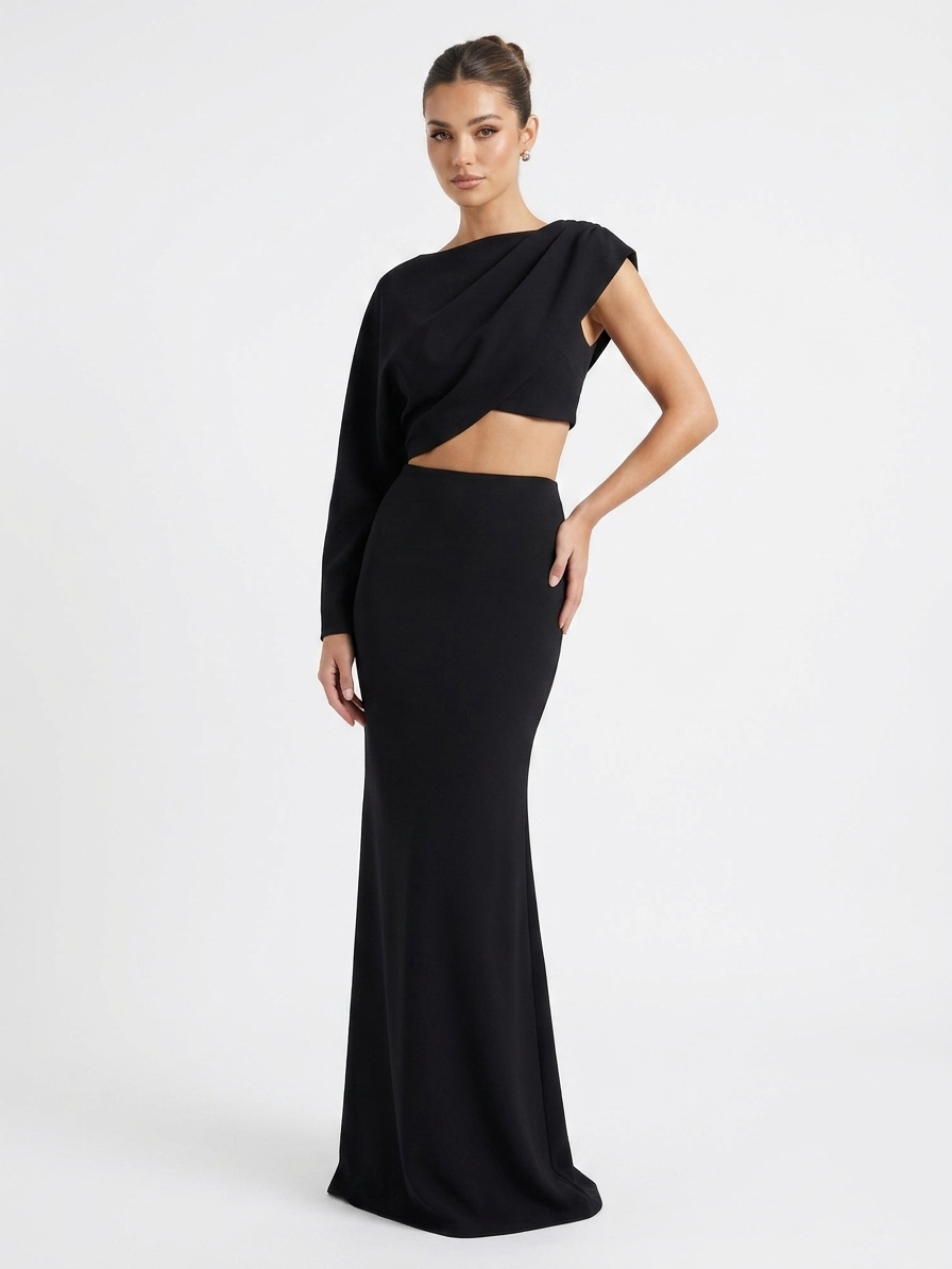 Vestido top y falda con una manga  negro