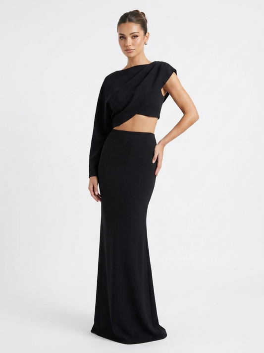 Vestido top y falda con una manga  negro